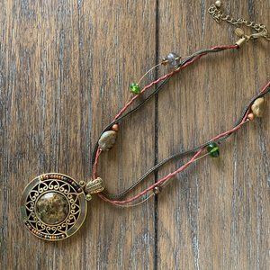 Chicos Multi Strand Necklace Circle Pendant 10.5"